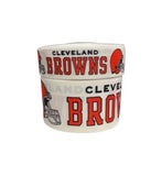 1.5 or 3 Inch Wide Cleveland Browns on White Football Printed Grosgrain Hair Bow Ribbon (sold in 3 yard increments)