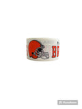 1.5 or 3 Inch Wide Cleveland Browns on White Football Printed Grosgrain Hair Bow Ribbon (sold in 3 yard increments)