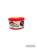 1.5 or 3 Inch Wide Denver Broncos Helmet on White Printed Grosgrain Hair Bow Ribbon (sold in 3 yard increments)
