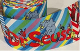 1.5 or 3 Inch Wide Dr. Seuss Stripes Rainbow Printed Grosgrain Cheer Bow Ribbon (sold in 3 yard increments)
