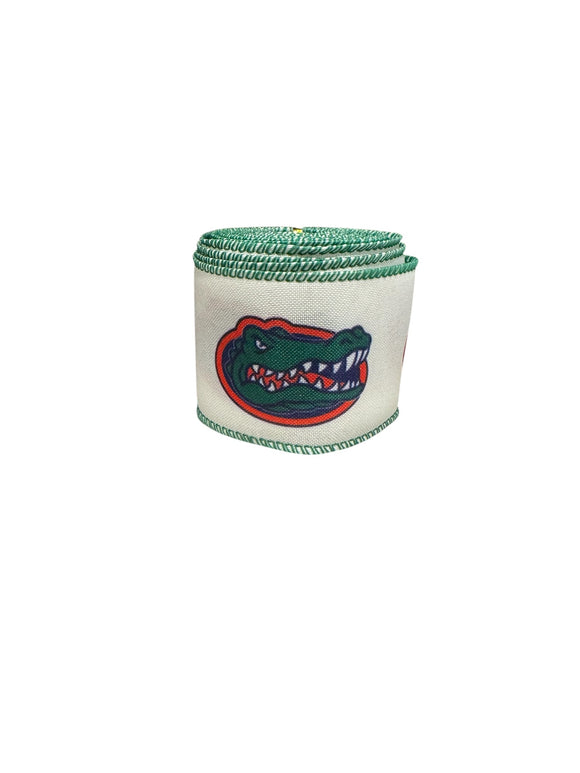 2.5 Inch Wired Florida Gators Printed on Grosgrain Floral Ribbon (sold in 10 yard roll)