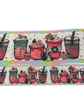 1.5 or 3 Inch Wide Holiday Coffee Drinks Printed Grosgrain Cheer Bow Hair Bow Ribbon (sold in 3 yard increments)