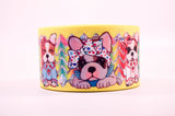 French Bulldog Puppies Grosgrain Ribbon, Chevron Print (3 yard increments)
