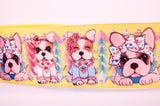 French Bulldog Puppies Grosgrain Ribbon, Chevron Print (3 yard increments)