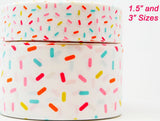 White Candy Sprinkles Grosgrain Ribbon, Cheer Bow Making Supplies (1.5", 3" Wide)