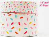 White Candy Sprinkles Grosgrain Ribbon, Cheer Bow Making Supplies (1.5", 3" Wide)