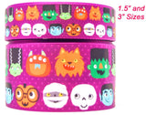 Purple Halloween Monster Grosgrain Ribbon, Cheer Bow Ribbon (3 Yards)