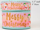 Pastel Christmas Unicorn Grosgrain Ribbon, Cheer Bow Ribbon (3 Yards)