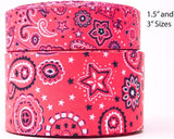 Bright Pink Bandana Star Grosgrain Ribbon, Cheer Bow Ribbon (3 Yard)