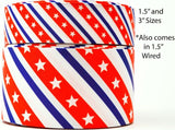 Stars and Stripes Wired Grosgrain Ribbon, Patriotic Craft Ribbon
