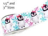 Penguin Snowflake Grosgrain Ribbon, Cheer Bow Ribbon (3-Yard Increment)