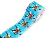 Turquoise Holiday Ribbon: Reindeer Unicorn Print, Cheer Bow Grosgrain