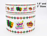 Mardi Gras Party Grosgrain Ribbon, 3-Inch Wide (3-Yard Increments)