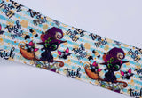Witchy Black Cats Grosgrain Ribbon, Teal Stripes (Sold in 3 Yard Increments)
