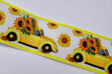 Sunflower VW Bug Printed Grosgrain Ribbon, Fall Cheer Bow (3 Yard Increments)