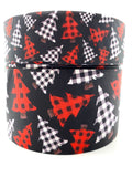 Buffalo Plaid Christmas Tree Ribbon on Black Grosgrain (3 Yard Increments)