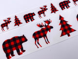 Holiday Buffalo Plaid Grosgrain Ribbon: Moose, Bear, Tree (3-Yard Increments)