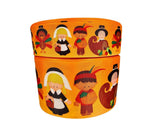 Thanksgiving Pilgrims & Indian Kids Grosgrain Ribbon, Fall Cheer Bow (3 Yards)