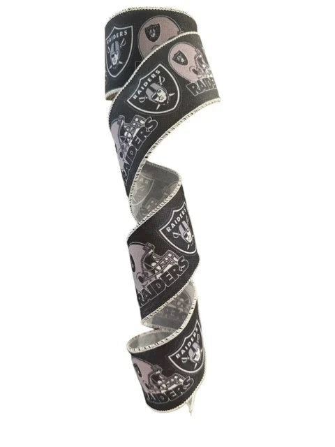 2.5 Inch Wired Las Vegas Raiders Football Sports Team Ribbon (sold in 10 yard roll)