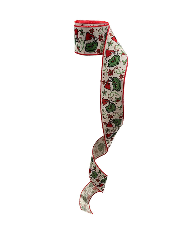 2.5 Inch Wired Grinch Swirl Collage Ribbon (sold in 10 yard roll)