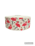 Flamingo Grosgrain Ribbon with Gold Foil, Cheer Bow Ribbon (3 Yards)