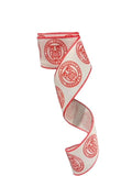 2.5" Wired White Red College Collage on White Football Team Ribbon