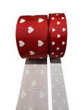 Red Grosgrain Ribbon with Hearts, Cheer Bow Ribbon (3-Yard Increments)