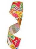 2.5 Inch Wired Easter Painted Eggs Collage Ribbon (sold in 10 yard roll)