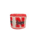 2.5 Inch Wired Nebraska College Collage on White Football Team Ribbon (sold in 10 yard roll)