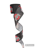 2.5 Inch Wired Black and Red Collage on Black Football Team Ribbon (sold in 10 yard roll)