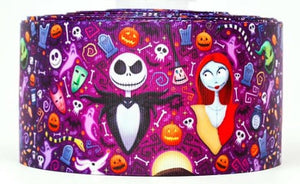 3" Wide Halloween Jack in Nightmare Before Christmas Printed Grosgrain Cheer Bow Ribbon