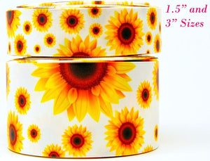 3"  Wide Sunflowers Printed Grosgrain Cheer Bow Ribbon