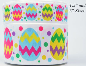 1.5" or 3" Wide Chevron Easter Eggs Printed Grosgrain Cheer Bow Ribbon