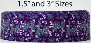 3" Wide Purple and Gray Digital Camo Printed Grosgrain Cheer Bow Ribbon