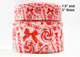 1.5 inch or 3 inch Wide Pink Candy Printed Grosgrain Hair Bow Ribbon (sold in 3 yard increments)
