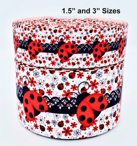 3"  Wide Lady Bugs Printed Grosgrain Cheer Hair Bow Ribbon