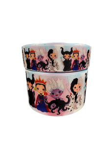 3"  Wide Baby Princess Villans Ursala, Maleficent, Evil Queen and Cruella  Printed Grosgrain Cheer Bow Hair Bow Ribbon