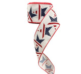4th of July Wired Ribbon, Red White Blue Stars, 2.5 Inch (10 Yard Roll)