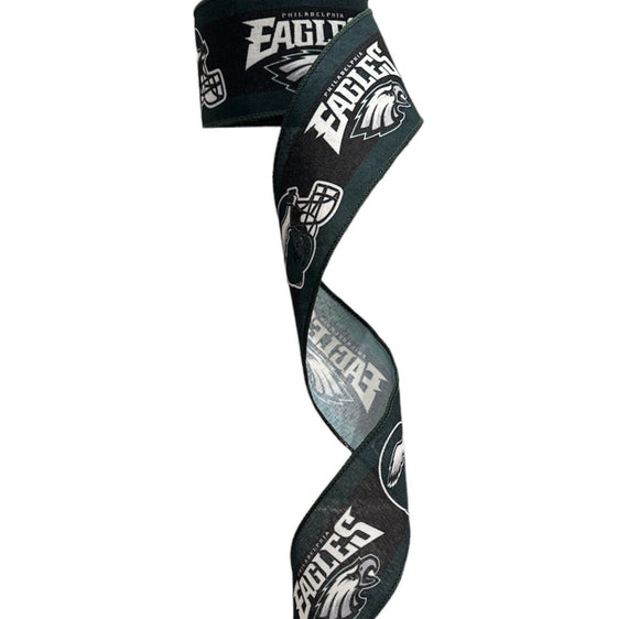 2.5 Inch Wired Philadelphia Football Sports Team Ribbon (sold in 10 yard roll)